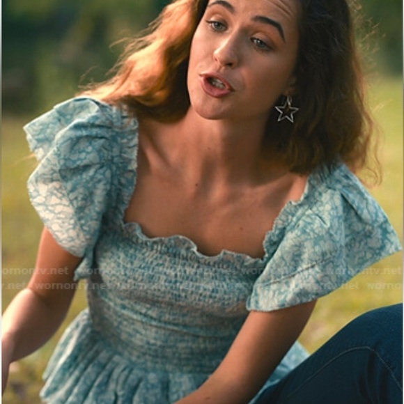 Love The Label Smocked Peplum Blouse Worn on TV Women's Medium Blue - Picture 2 of 10